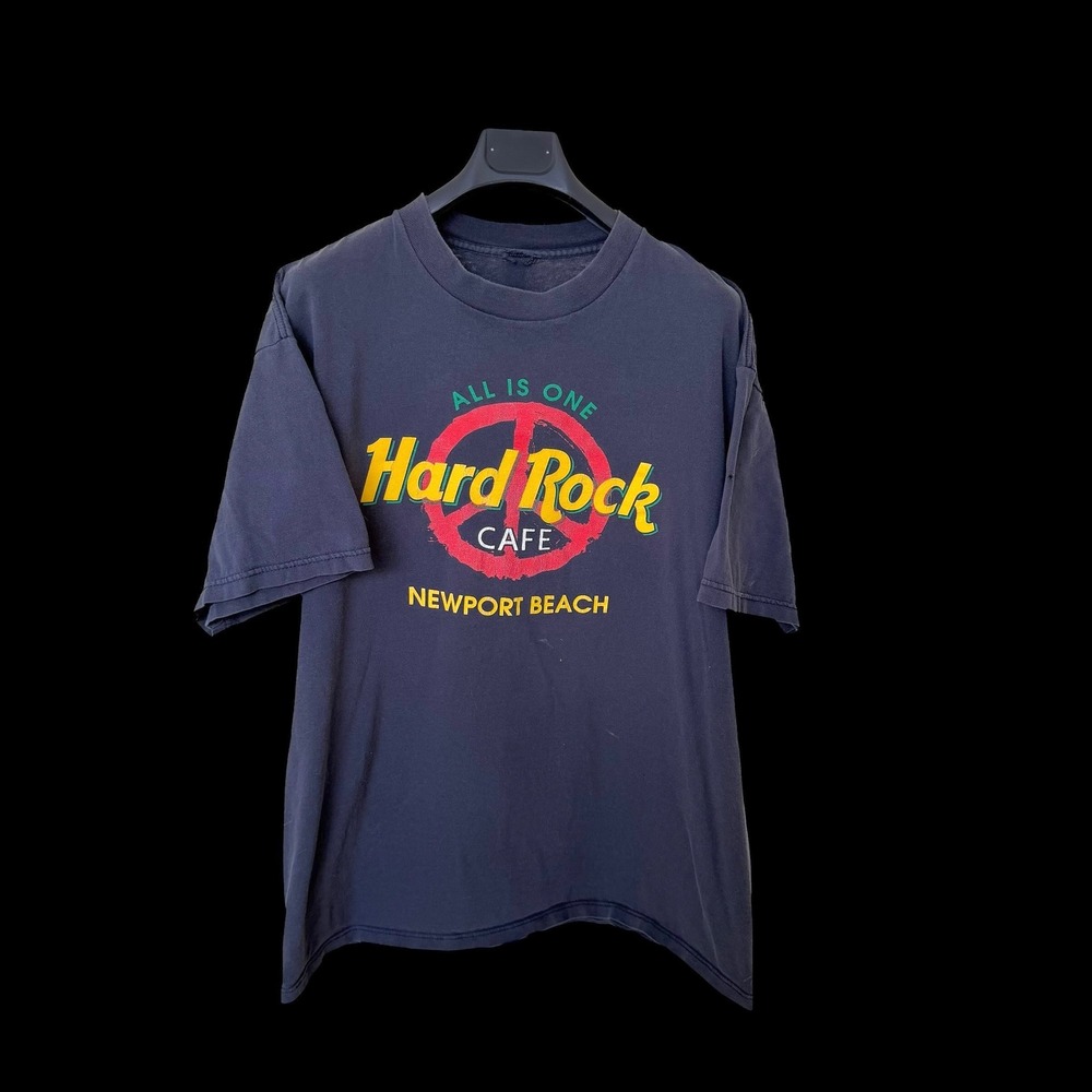 80's Hard Rock Cafe Newport Beach All Is One Peace Sign Navy Graphic T-Shirt